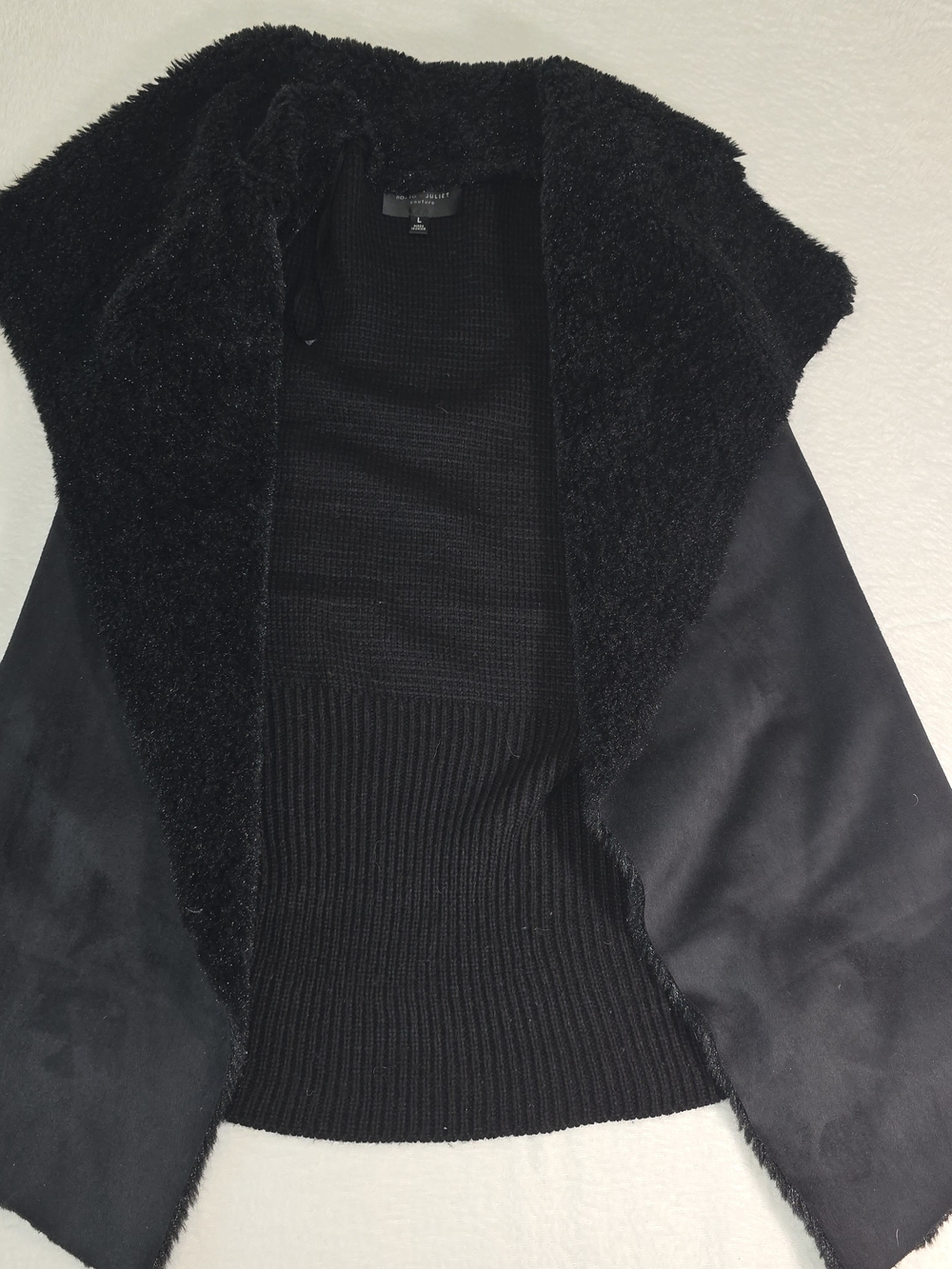 Romeo and Juliet Couture Women's Vest Size L Faux Fur and Suede Knit Black